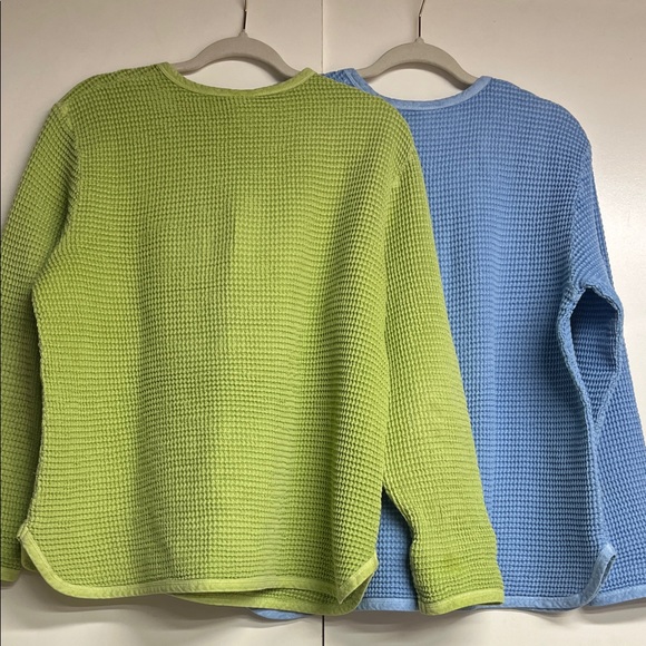 Focus Bundle of Waffle Knit 100% Cotton Tops, Green + Blue, Women’s Large - Picture 2 of 8